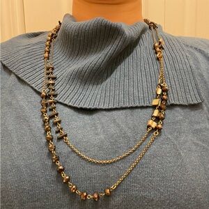 Lia Sophia Revival Beaded Necklace Black Gray Mother of Pearl Double Strand #494